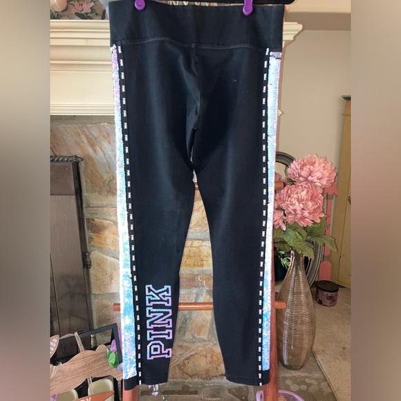 RARE VS PINK Iridescent to Silver Sequins Bling Yoga Leggings Medium - Picture 7 of 14